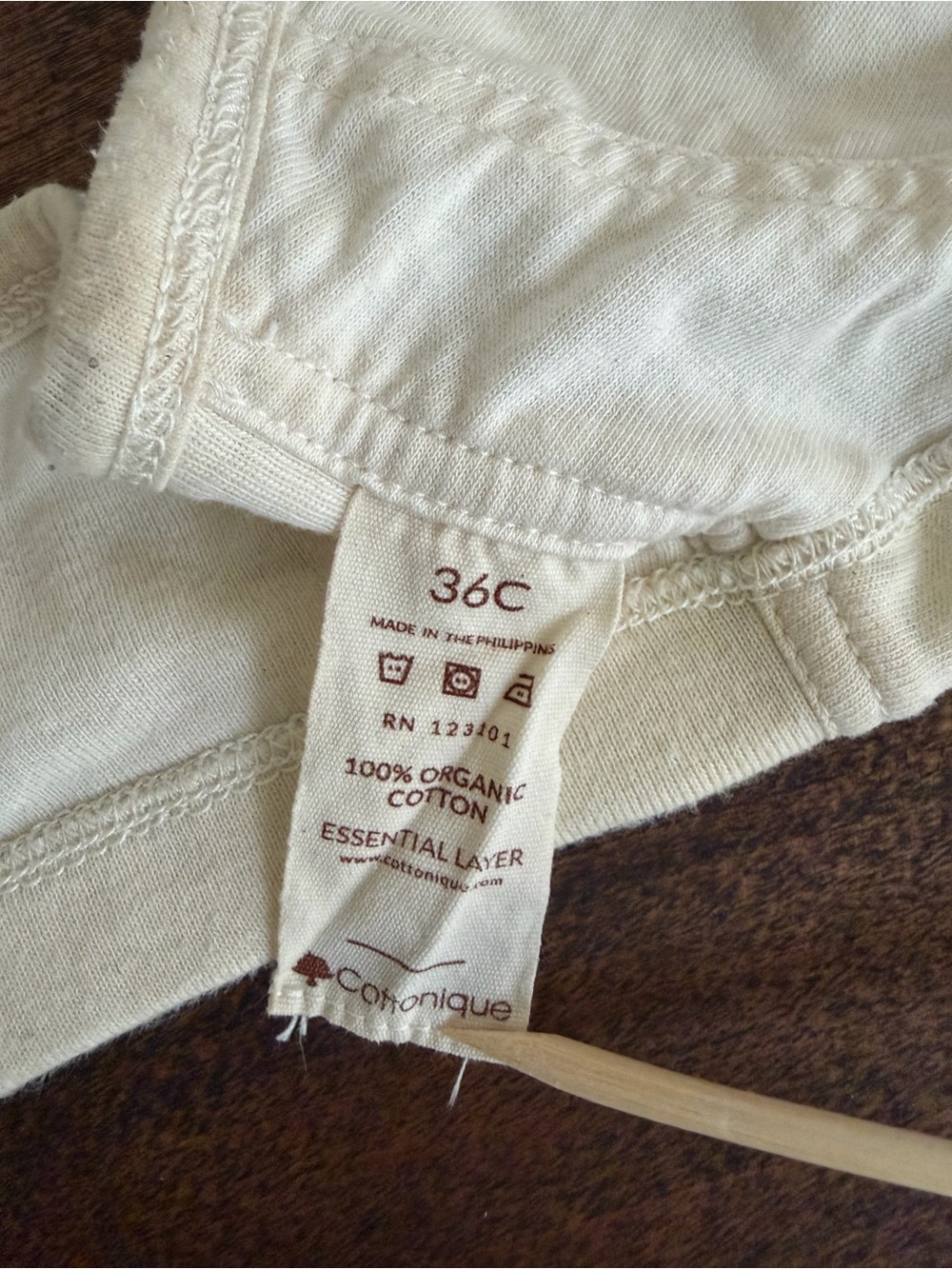 100% Organic Cotton Wireless Bra by Cottonique. Color is off white. Size 36c - Picture 3 of 3